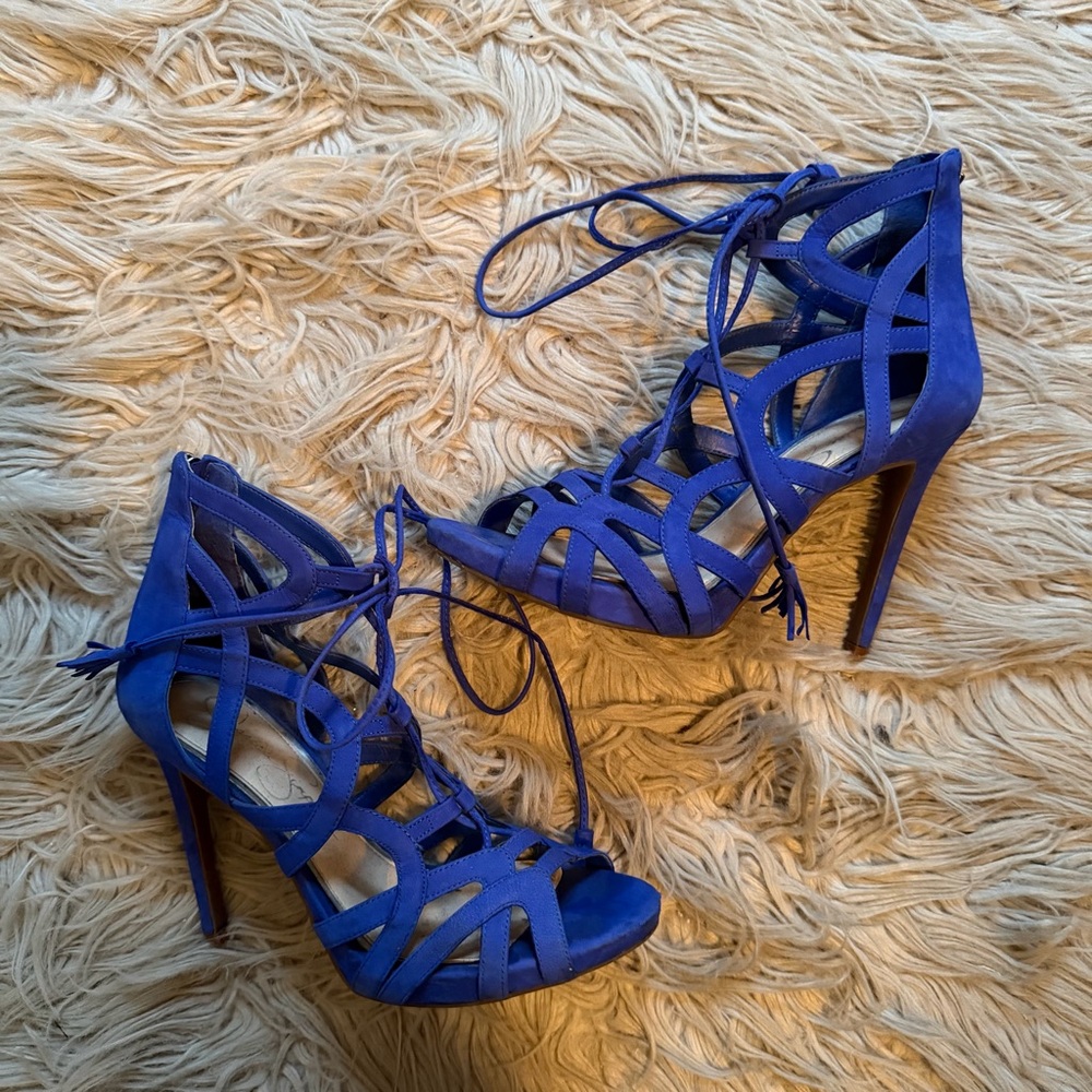 Jessica Simpson Royal Blue Racine Lace-Up Cage Sandals